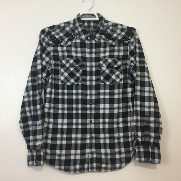 (N5) Y2K Guess Mens Shirt Size M Western Cowboy Embroidered Plaid Snap Pearl - Picture 2 of 8